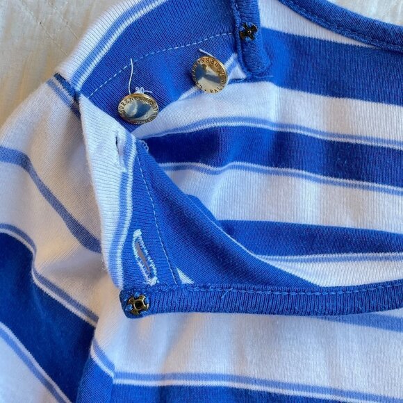 Lauren Ralph Lauren Sailor Tee has Boat Neck Gold Tone Buttons Blue White Stripe - Picture 6 of 10